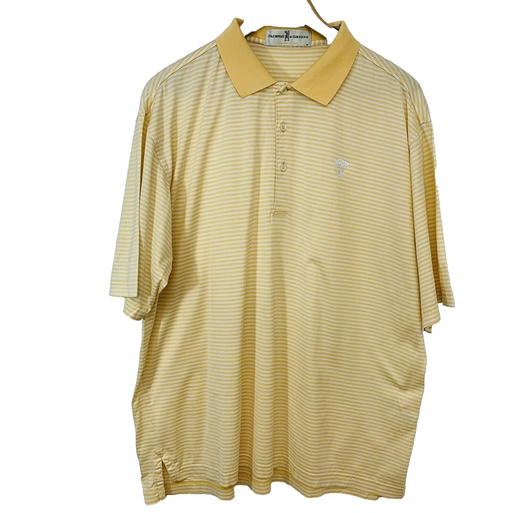 Fairway Greene Golf Polo Shirt Men Large Yellow Stripe Cotton Activewear Work